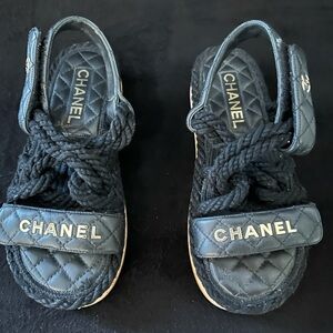 CHANEL Black Quilted Rope Sandal